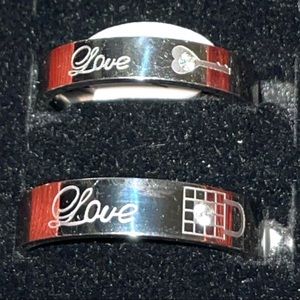 "Love" Engraved Wedding Ring Set